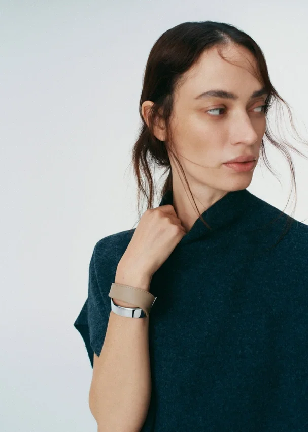 Ormé Cuff Edition Silver in rhodium with Taupe Leather